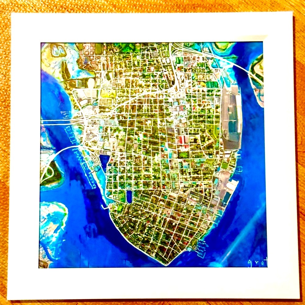 Historic Charleston map 12 x 12 signed print by Gret Mackintosh in white frame